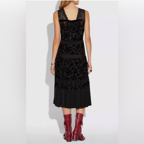 Coach Floral Devore Lace Ribbon Vintage Inspired V Neck Velvet Dress Size 10 - Picture 3 of 4